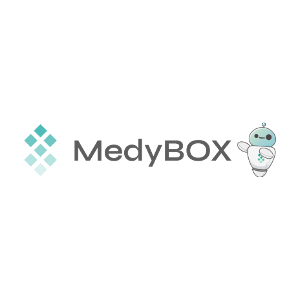 Logo MedyBox con simbolo a rombi e piccolo robot
